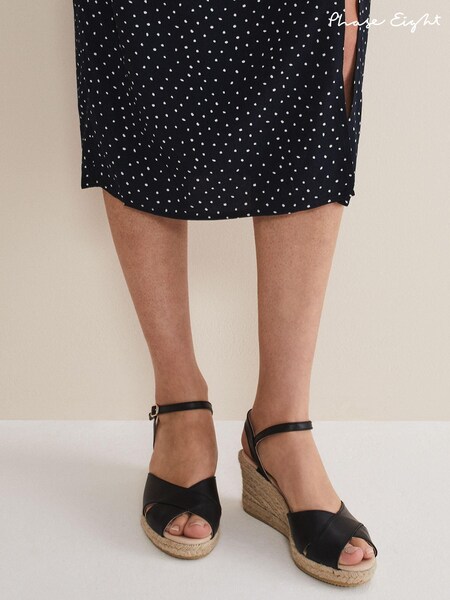Phase Eight Black Leather Cross Front Espadrilles (193247) | €60
