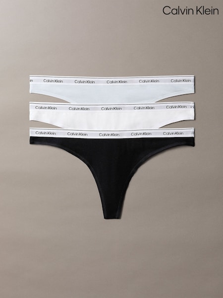 Blue - Calvin Klein Low Rise Thongs 3 Pack Icon Logo