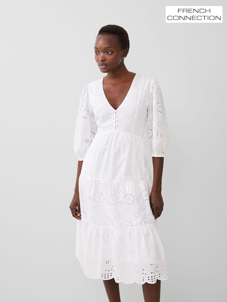French Connection White 100% Cotton Broderie Anglaise Dress (193378) | €167