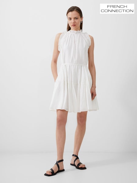 French Connection White Tiered Flared Emily Mini Dress (193516) | ₪347