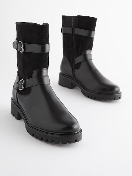 Black Extra Wide Fit Forever Comfort® Buckle Biker Boots (193537) | €20.50