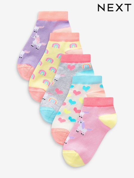 Rosa/Gris/Morado - 5 Pack Cotton Rich Unicorn Character Trainer Socks (193650) | 8 € - 10 €