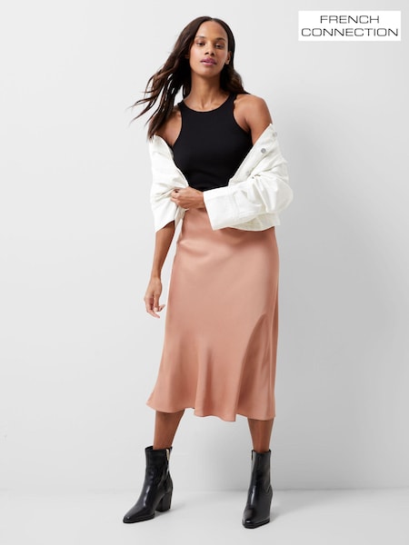 French Connection Brown Satin Ennis Midaxi Slip Skirt (193706) | €56