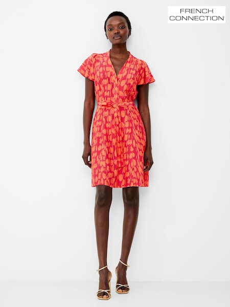 French Connection Orange Islanna Crepe V-Neck Dress (193834) | €129