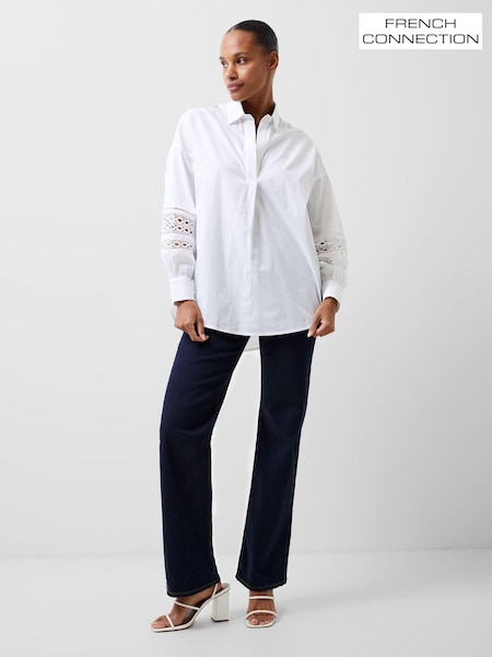 French Connection White Rhodes 100% Cotton Embroidered Shirt (193929) | 136 QAR