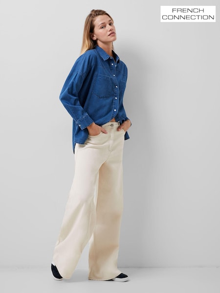 French Connection Blue 100% Cotton Zaves Chambray Denim Shirt (194005) | ₪277