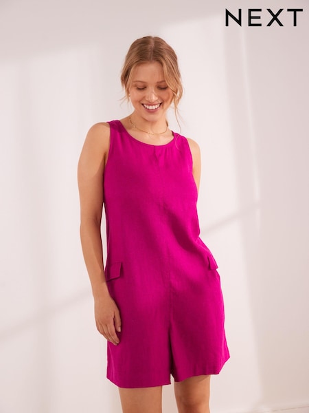 Розовый - Linen Blend Romper (194093) | €6