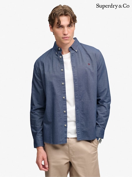Azul oscuro - Regular Superdry Preppy Oxford Long Sleeve Shirt