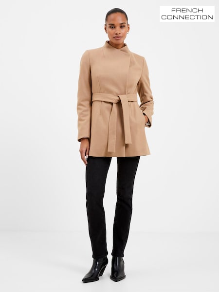 בז' - French Connection Platform Felt Crossover Coat (194223) | ‏754‏₪