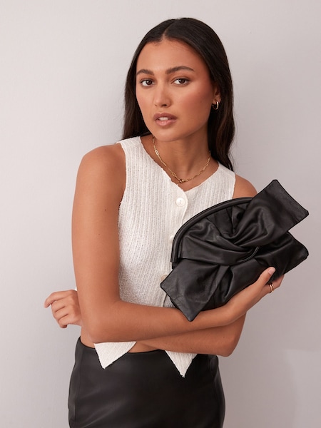 Black Leather Bow Clutch Bag (194231) | €49