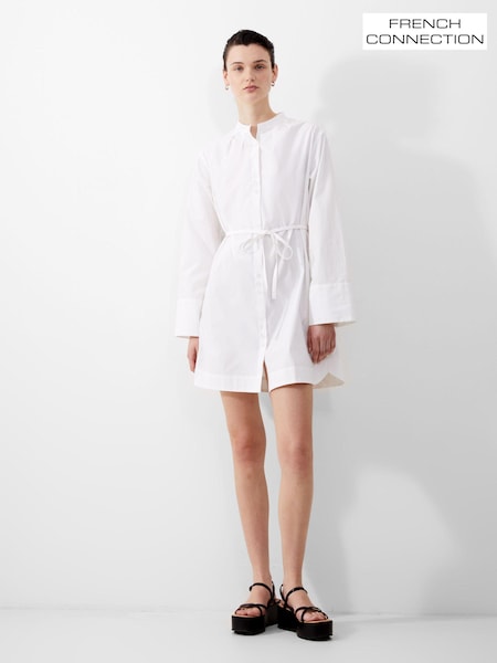 French Connection White 100% Cotton Alissa Wide Sleeve Shirt Dress (194278) | AZN 163
