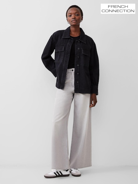 French Connection Black 100% Cotton Oversized Denver Denim Shirt (194455) | ₪347