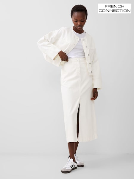 French Connection White 100% Cotton Denver Denim Wide Sleeve Jacket (194461) | ₪377