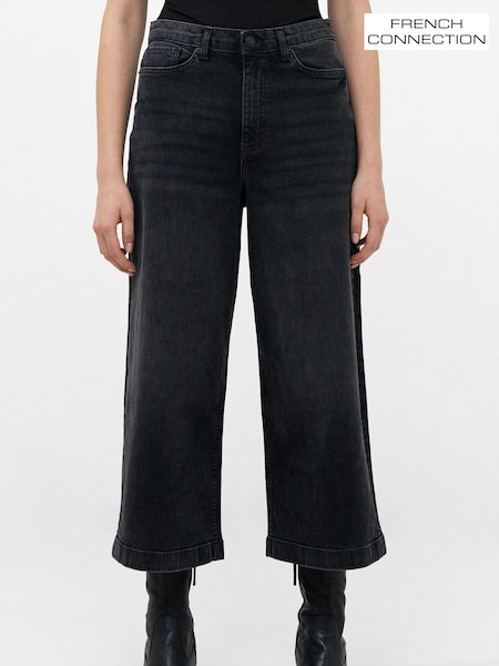 French Connection Black Stretch Wide Leg Culotte Jeans (194484) | ₪327