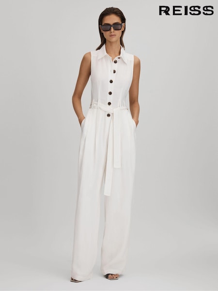 Blanco - Reiss Perla Belted Wide Leg Jumpsuit (194926) | 285 €