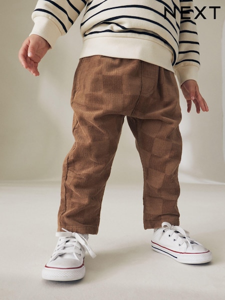 Светло-коричневый в клетку - Corduroy Pull On 100% Cotton Trousers (3mths-7yrs) (195360) | €8 - €9