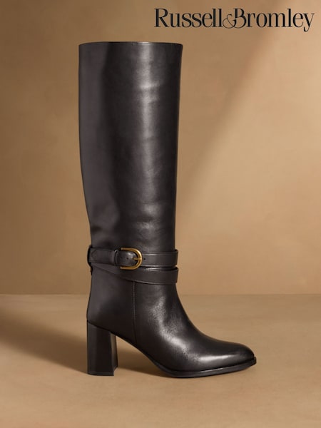 블랙 가죽 - Russell & Bromley Moore Knee High Block Heel Boots