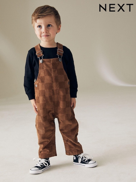Tan Brown Corduroy Checkerboard 100% Cotton Dungaree (3mths-7yrs) (195396) | AED74 - AED88