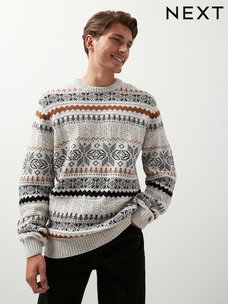 Светло-бежевый со снежинкой - Regular Knitted Christmas Jumper (195433) | €8