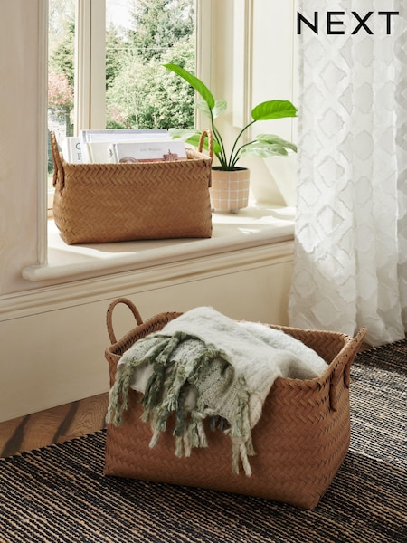 Natural Plastic Wicker Set of 2 Storage Basket (195582) | BGN 111