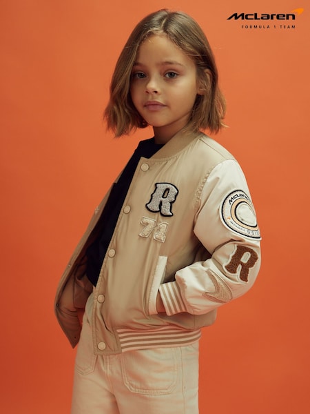 Reiss x McLaren F1 Team Taupe/Ecru 3-9 yrs McLaren F1 Patch Varsity Bomber Jacket (195634) | AED490
