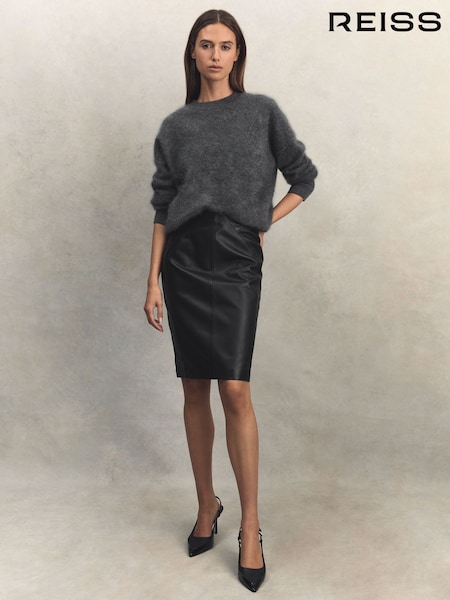 Reiss Raya Leather High Rise Midi Skirt (195694) | ‏1,662‏₪