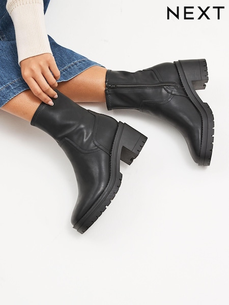 Black Forever Comfort® Chunky Sock Ankle Boots (195863) | AED100