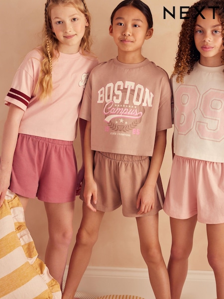 Pink Slogan Short 100% Cotton Pyjamas 3 Pack (3-16yrs) (195938) | AED137 - AED173