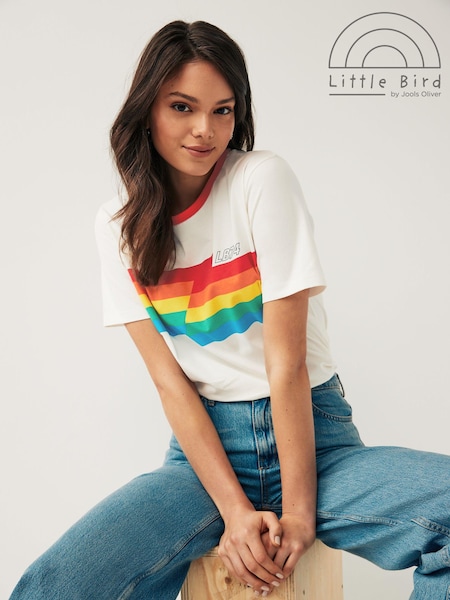 rdeča - Little Bird by Jools Oliver Adults 100% Cotton Short Sleeve Rainbow Stripe T-Shirt (196049) | € 16