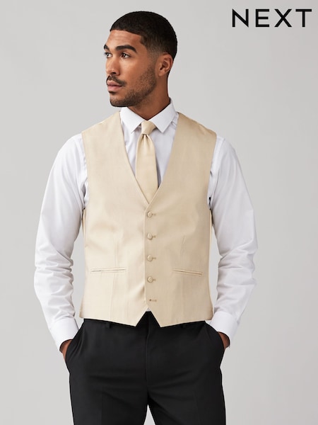 Neutral Brown Regular Fit Textured Silk Waistcoat (196059) | €30