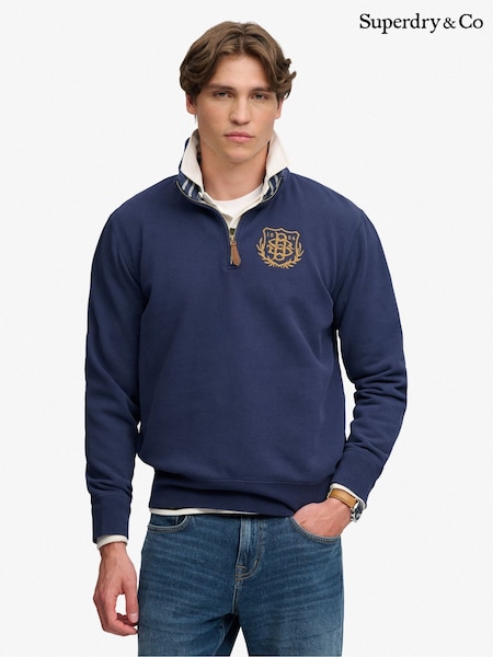 Blue - Regular Superdry Gothic Varsity Half Zip Sweatshirt