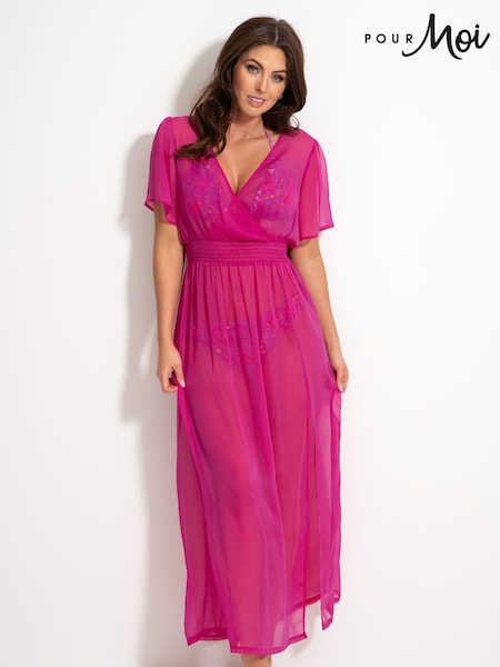 Vaaleanpunainen - Pour Moi Short Sleeve Chiffon Wrap Maxi Kaftan (196223) | €66