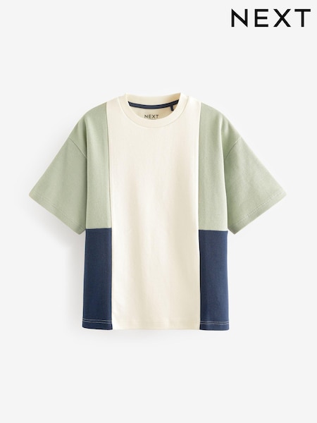 Verde/Ecru - Oversized 100% Cotton Mânecă scurtă Imprimeuri colorate Tricou (3-16yrs) (196381) | 34 LEI - 49 LEI