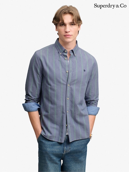 Dark Grey - Regular Superdry Preppy Oxford Long Sleeve Shirt