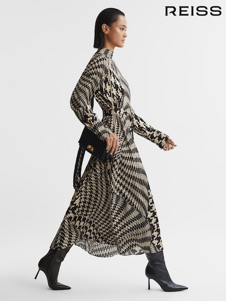 Reiss Kate Dogtooth Midi Dress (196722) | ‏2,100‏₪