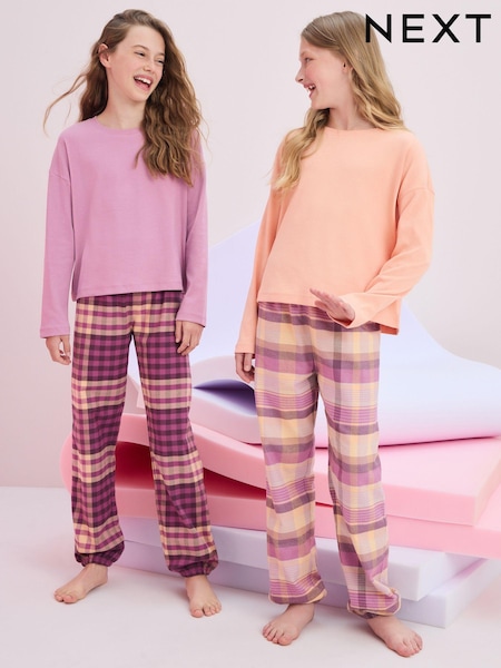 Lilac/Coral - Woven Check Pyjamas 2 Pack (3-16yrs) (196728) | 37 € - 50 €