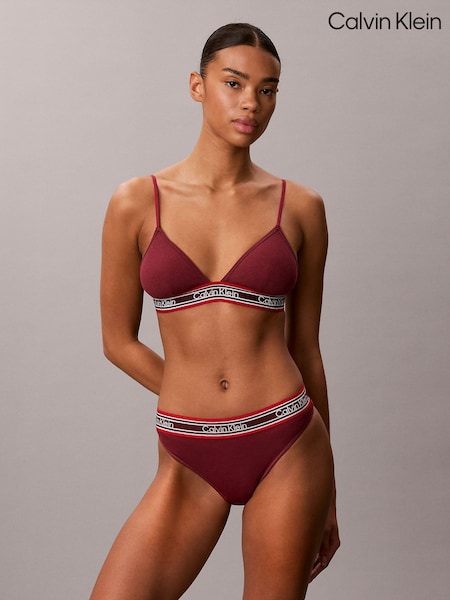 Red - Calvin Klein Rib Stripe Thong Icon Cotton Modal