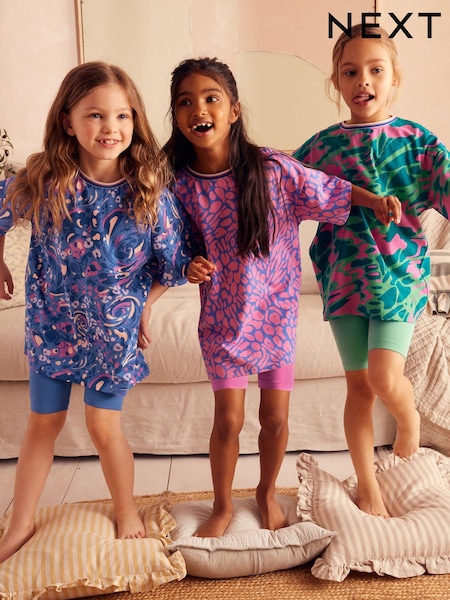 Modre/zelene - 3 Pack Animal Print 100% Cotton Short Pyjamas (3-16yrs) (196930) | € 25 - € 32