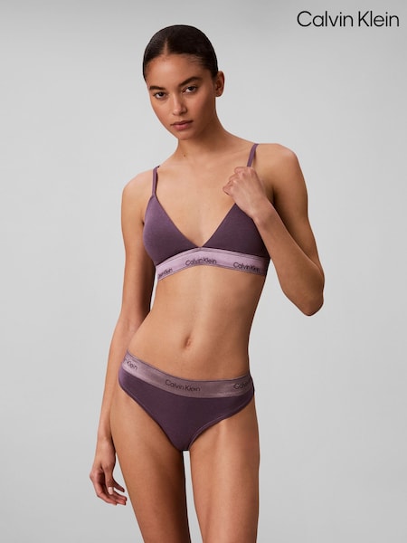 أرجواني - Calvin Klein Metallic Thong Icon Cotton Modal