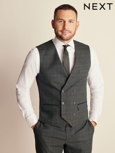 Green Trimmed Check Suit: Waistcoat (197836) | €5