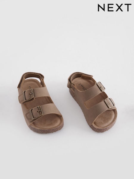 Stone Beige Wide Fit (G) Double Buckle Cushioned Footbed Sandals (197913) | $31 - $37