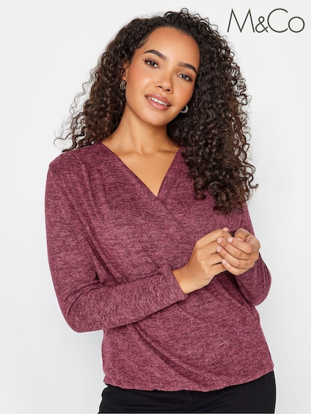 M&Co Pink Marron Long Sleeve Wrap Jumper (197994) | €10