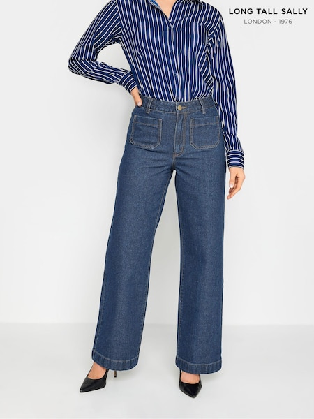 Long Tall Sally Indigo Blue Pocket Detail Wide Leg 100% Cotton Jeans (198084) | €56