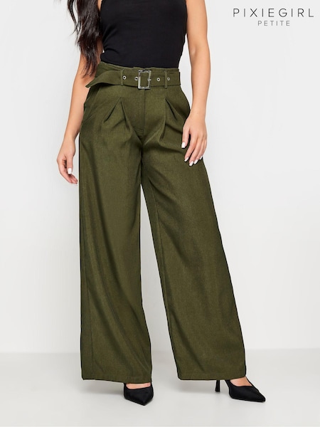 PixieGirl Petite Olive Green Wide Leg Belted Trousers (198390) | ₪186