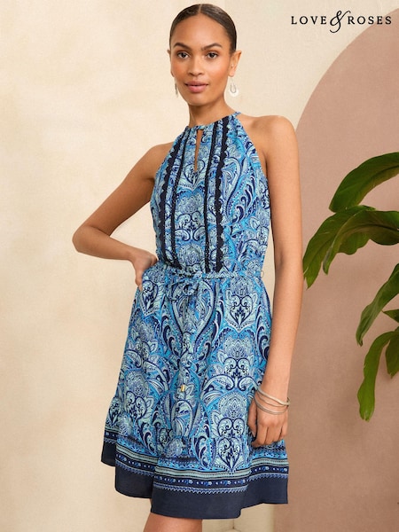 Love & Roses Trim Detail Halterneck Mini Dress (198475) | 175 LEI
