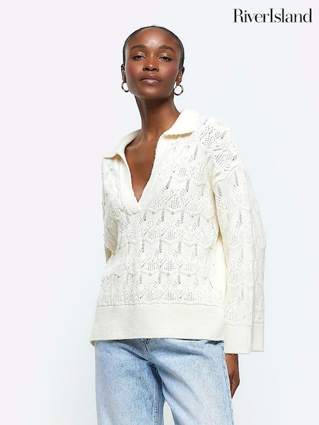 River Island Pearl Crochet Polo Jumper (198555) | 17 €