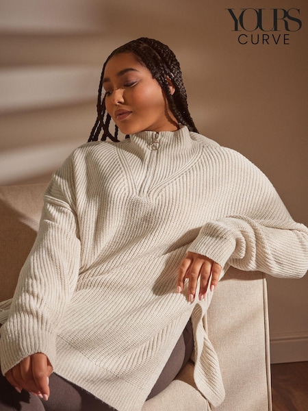 Yours Curve Cream Quarter Zip Jumper (198695) | €19