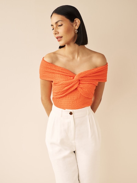 Ярко-оранжевый - Textured Bardot Twist Front Top (198757) | €6