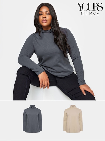 Yours Curve Grey/Natural 2 Pack Turtle Neck Tops (198803) | €17.50