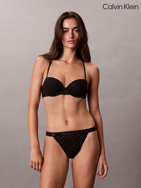Melns - Calvin Klein Lightly Lined Demi Bra Emblem Flocked Mesh